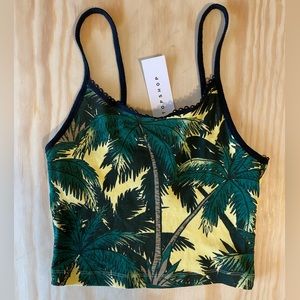 Topshop Crop Top Tank palm trees green yellow black tropical